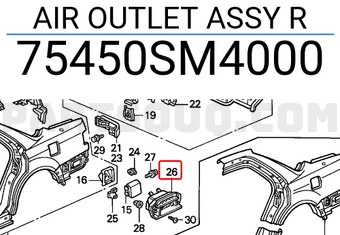 Honda 75450SM4000 AIR OUTLET ASSY R