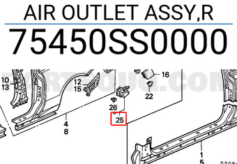 Honda 75450SS0000 AIR OUTLET ASSY,R