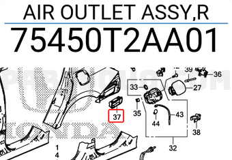 Honda 75450T2AA01 AIR OUTLET ASSY,R