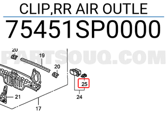 Honda 75451SP0000 CLIP,RR AIR OUTLE