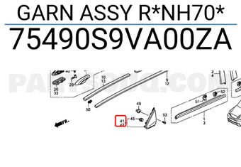 Honda 75490S9VA00ZA GARN ASSY R*NH70*