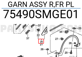 Honda 75490SMGE01 GARN ASSY R,FR PL