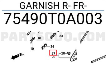 Honda 75490T0A003 GARNISH R- FR