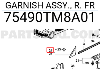 Honda 75490TM8A01 GARNISH ASSY., R. FR