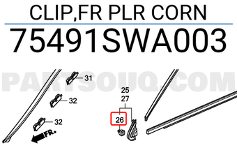 Honda 75491SWA003 CLIP,FR PLR CORN