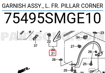 Honda 75495SMGE10 GARNISH ASSY., L. FR. PILLAR CORNER