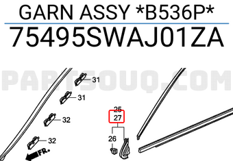 Honda 75495SWAJ01ZA GARN ASSY *B536P*