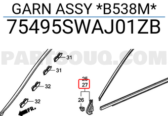 Honda 75495SWAJ01ZB GARN ASSY *B538M*