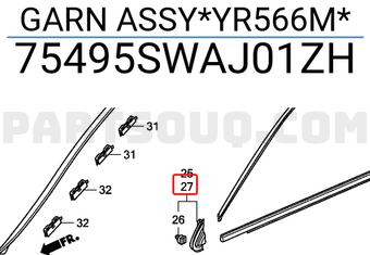 Honda 75495SWAJ01ZH GARN ASSY*YR566M*