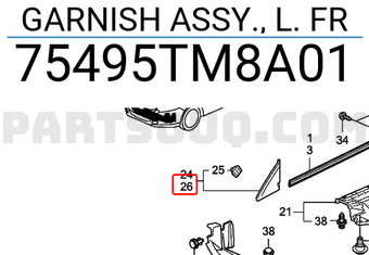 Honda 75495TM8A01 GARNISH ASSY., L. FR