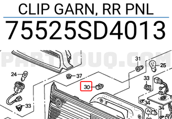 Honda 75525SD4013 CLIP GARN, RR PNL
