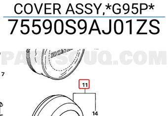 Honda 75590S9AJ01ZS COVER ASSY,*G95P*