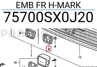 Honda 75700SX0J20 EMB FR H-MARK