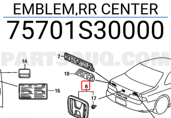 Honda 75701S30000 EMBLEM,RR CENTER