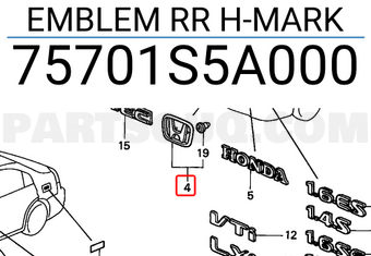 Honda 75701S5A000 EMBLEM RR H-MARK