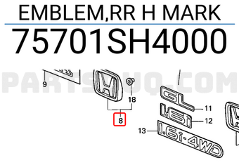 Honda 75701SH4000 EMBLEM,RR H MARK