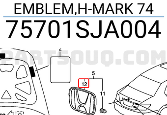 Honda 75701SJA004 EMBLEM,H-MARK 74