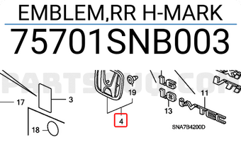 Honda 75701SNB003 EMBLEM,RR H-MARK