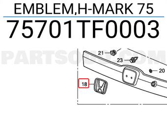 Honda 75701TF0003 EMBLEM,H-MARK 75