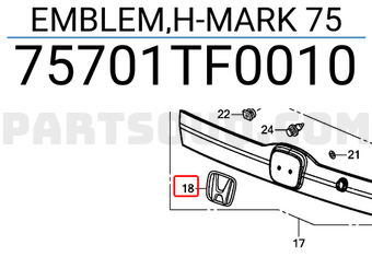 Honda 75701TF0010 EMBLEM,H-MARK 75