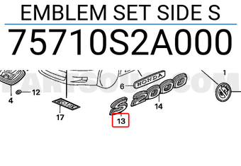 Honda 75710S2A000 EMBLEM SET SIDE S