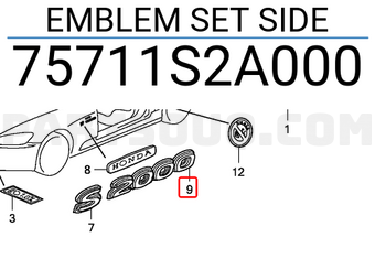 Honda 75711S2A000 EMBLEM SET SIDE