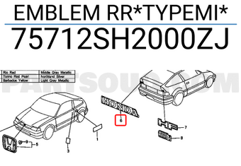 Honda 75712SH2000ZJ EMBLEM RR*TYPEMI*