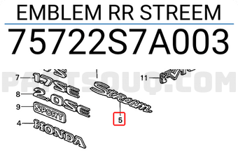 Honda 75722S7A003 EMBLEM RR STREEM