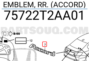 EMBLEM, RR. (ACCORD) 75722T2AA01 | Honda Parts | PartSouq