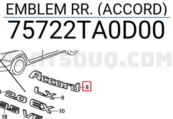 Honda 75722TA0D00 EMBLEM RR. (ACCORD)