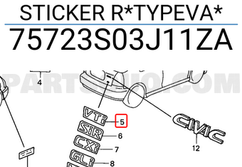 Honda 75723S03J11ZA STICKER R*TYPEVA*
