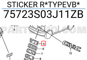 Honda 75723S03J11ZB STICKER R*TYPEVB*