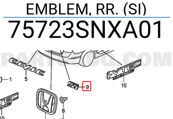 Honda 75723SNXA01 EMBLEM, RR. (SI)