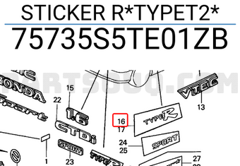 Honda 75735S5TE01ZB STICKER R*TYPET2*