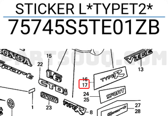 Honda 75745S5TE01ZB STICKER L*TYPET2*
