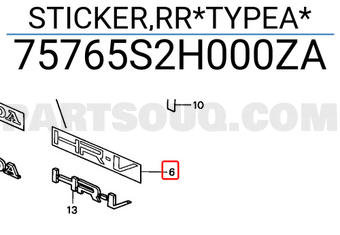 Honda 75765S2H000ZA STICKER,RR*TYPEA*