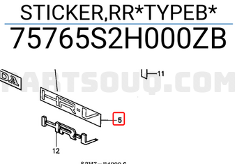 Honda 75765S2H000ZB STICKER,RR*TYPEB*