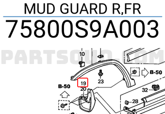 Honda 75800S9A003 MUD GUARD R,FR
