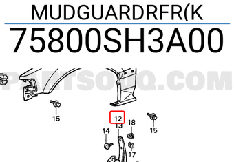 Honda 75800SH3A00 MUDGUARDRFR(K