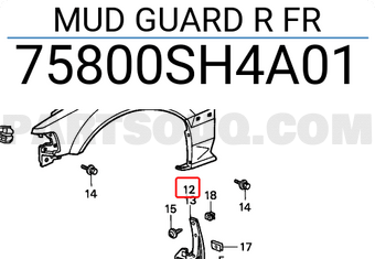 Honda 75800SH4A01 MUD GUARD R FR