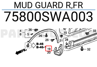 Honda 75800SWA003 MUD GUARD R,FR