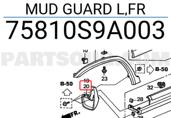 Honda 75810S9A003 MUD GUARD L,FR