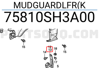 Honda 75810SH3A00 MUDGUARDLFR(K