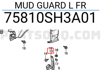 Honda 75810SH3A01 MUD GUARD L FR