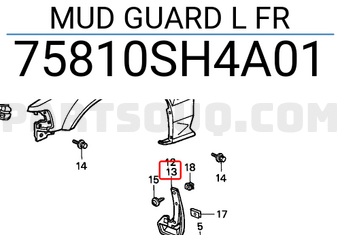 Honda 75810SH4A01 MUD GUARD L FR
