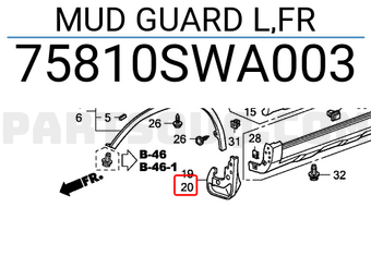 Honda 75810SWA003 MUD GUARD L,FR