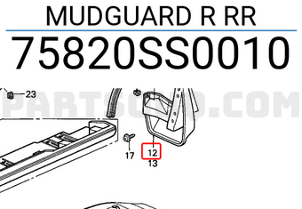 Honda 75820SS0010 MUDGUARD R RR