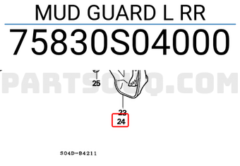 Honda 75830S04000 MUD GUARD L RR