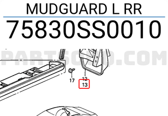 Honda 75830SS0010 MUDGUARD L RR
