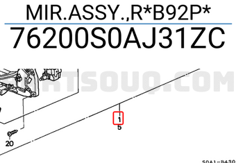 Honda 76200S0AJ31ZC MIR.ASSY.,R*B92P*